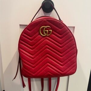 Gucci Red Chevron Quilted Leather Mini Backpack with Gold GG